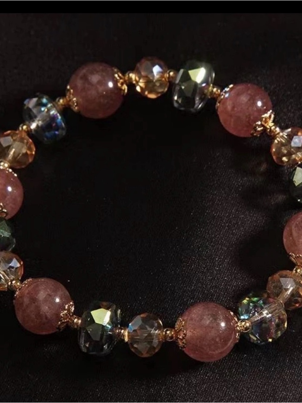 Pink Beaded Stretch Bracelet with Gold Accents